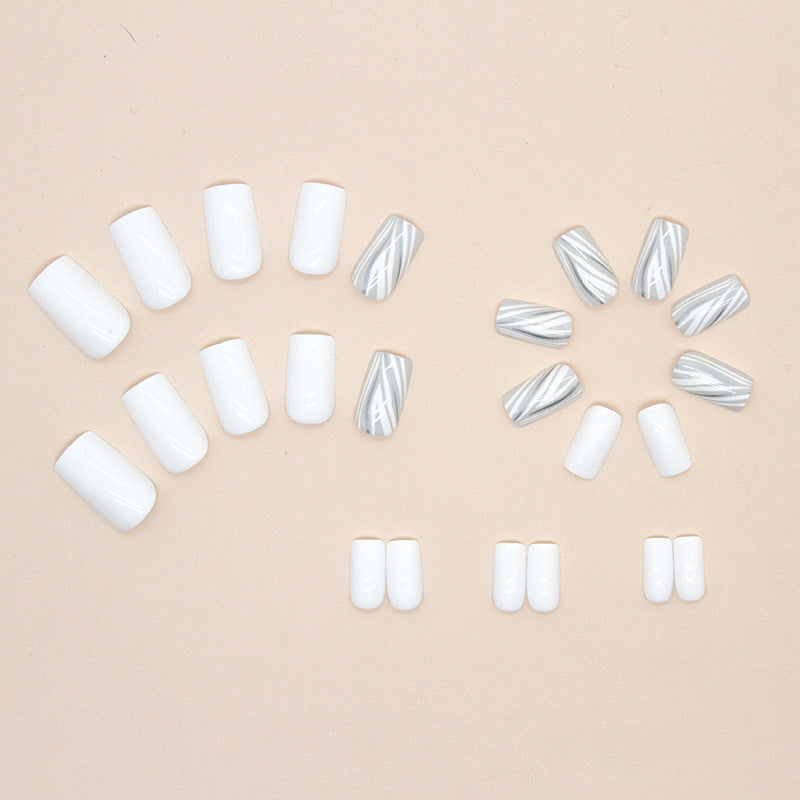 W387 Grey & White Tree Pattern Press-On Nails  Minimal. Chic. Effortlessly Stylish.
